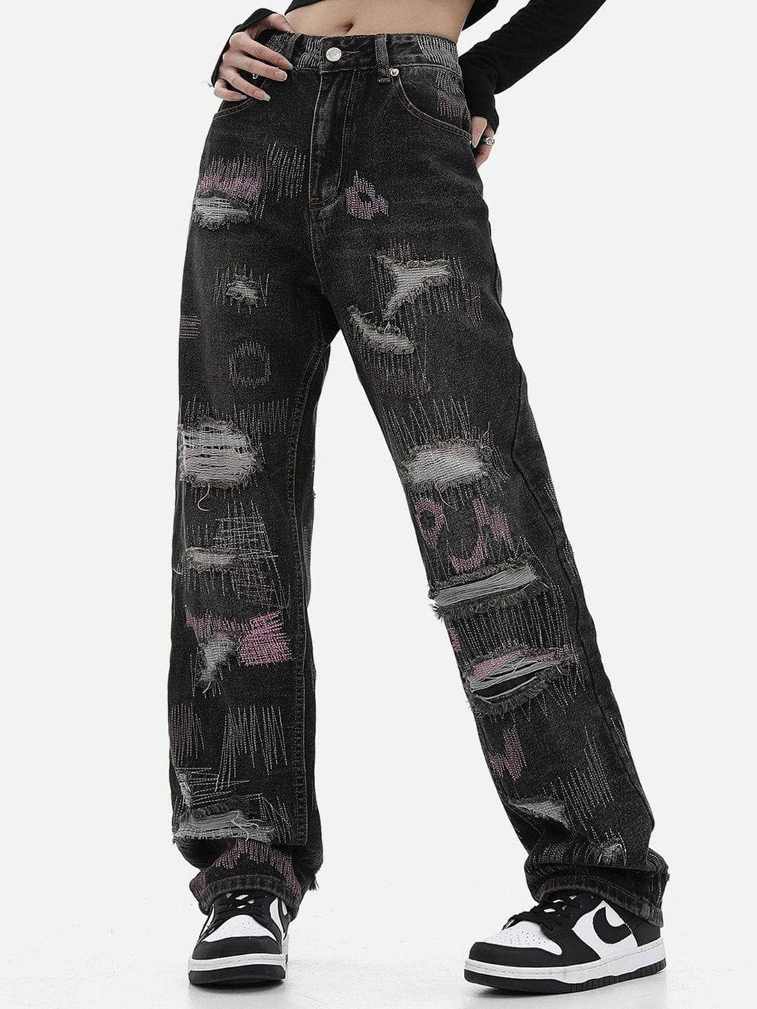 AlanBalen® - Graffiti Embroidered Ripped Jeans AlanBalen