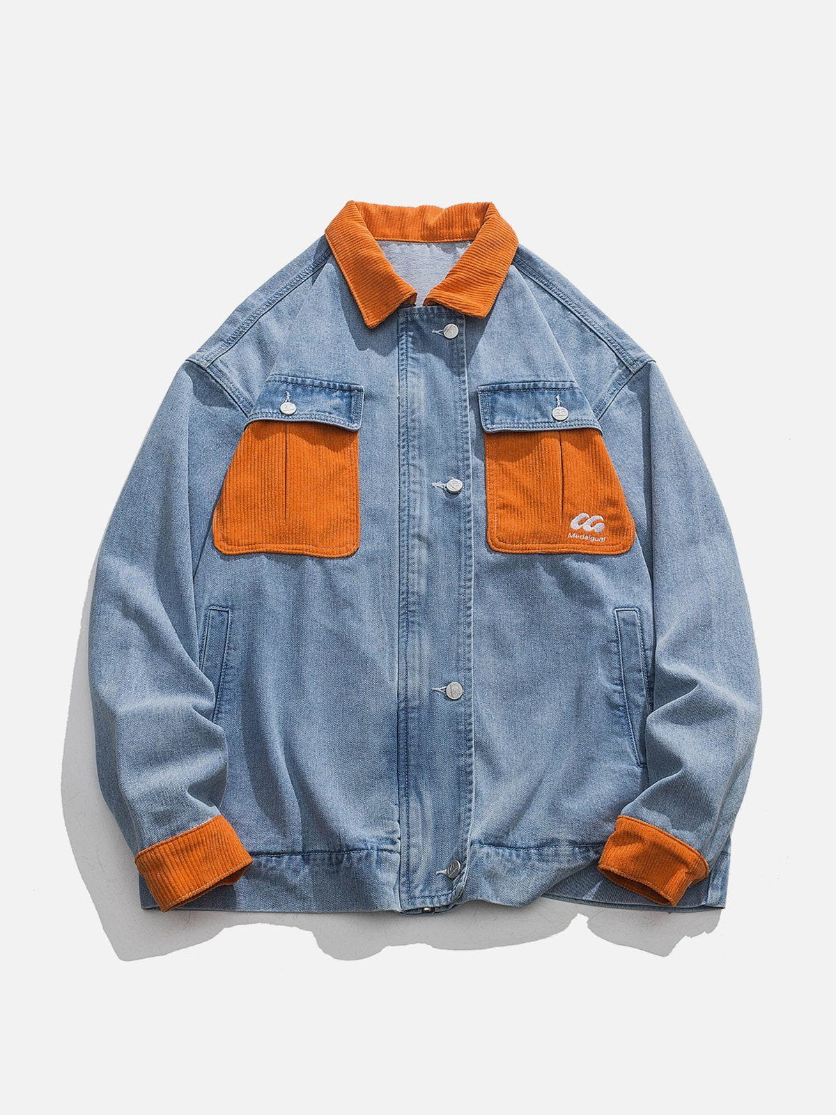 AlanBalen® - Orange Corduroy Patchwork Denim Jacket