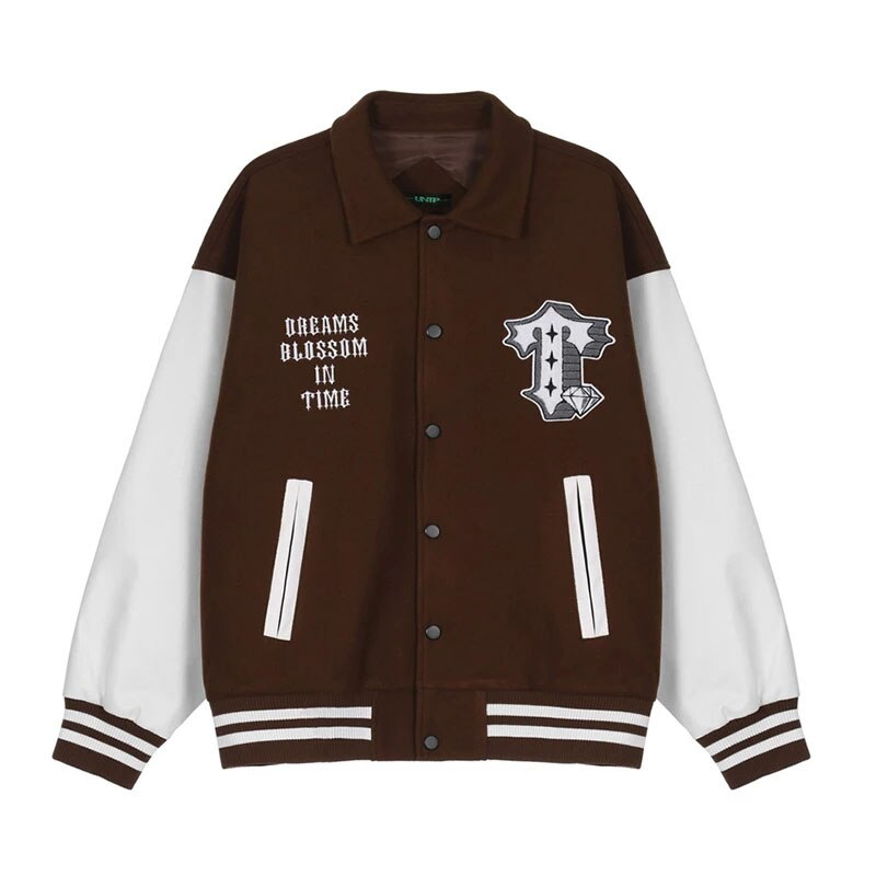 Time Is Money Varsity Jacket - Brown Letterman Jacket