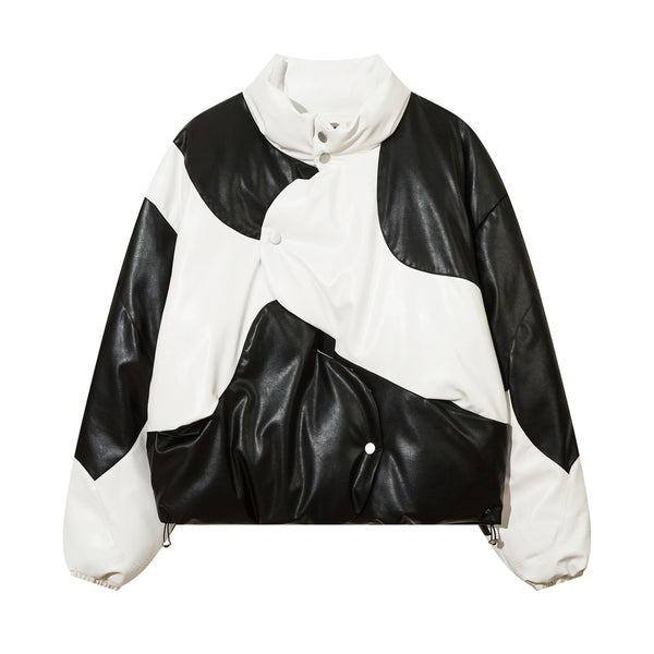 AlanBalen® - Winter Parkas Jacket Padded Leather Coat Color Block Patchwork
