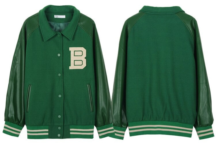AlanBalen® B Green Baseball Jacket AlanBalen