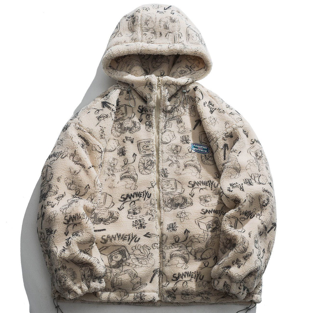 AlanBalen® Cartoon Pattern Hooded Sherpa Winter Coat AlanBalen