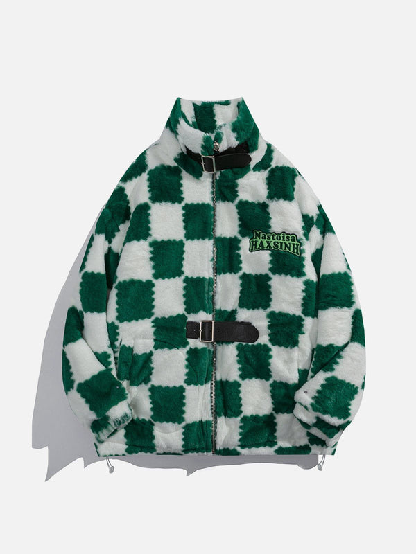 AlanBalen® Checkerboard Embroidered Sherpa Winter Coat AlanBalen