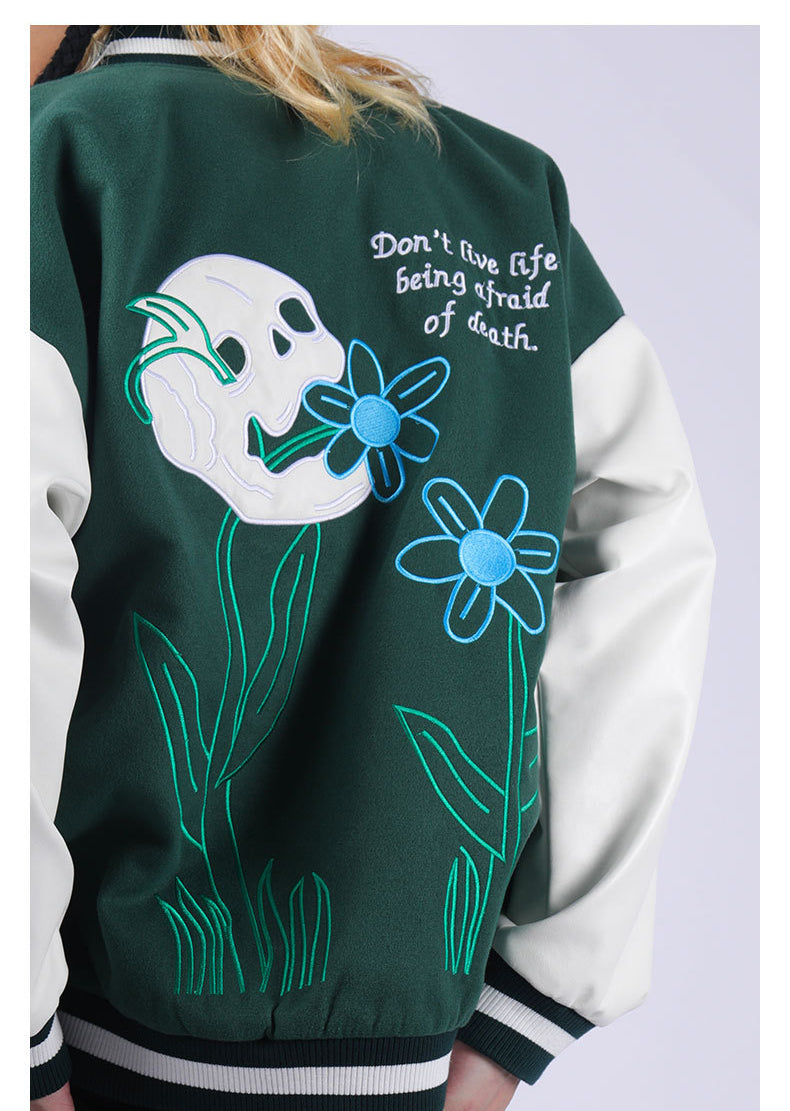 AlanBalen® Green Flower Varsity Jacket AlanBalen