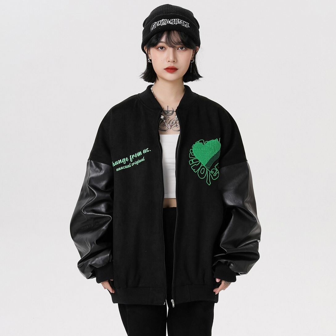 AlanBalen® Green Heart Embroidered Jacket - Streetwear Fashion - alanbalen.com