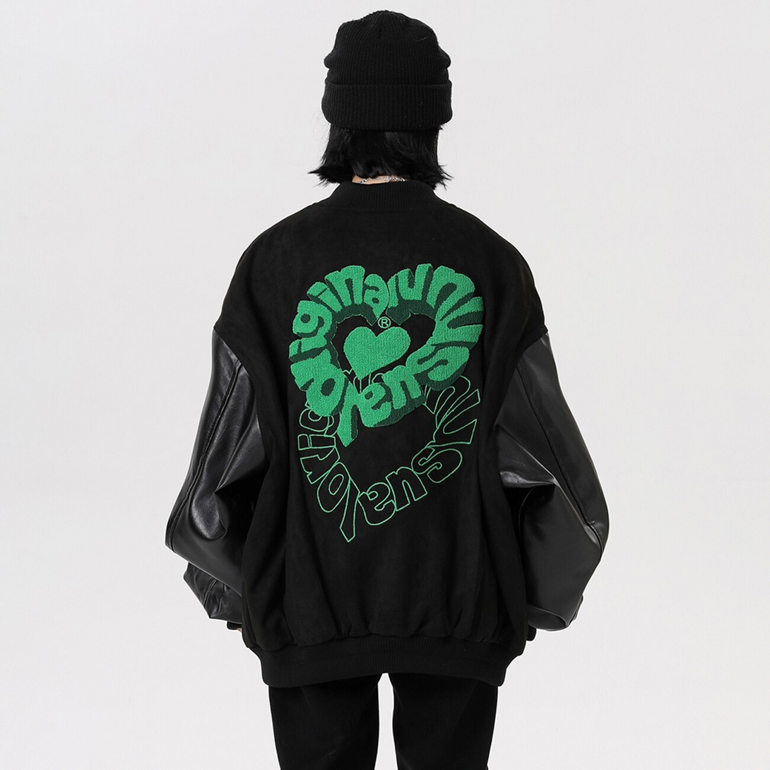 AlanBalen® Green Heart Embroidered Jacket - Streetwear Fashion - alanbalen.com