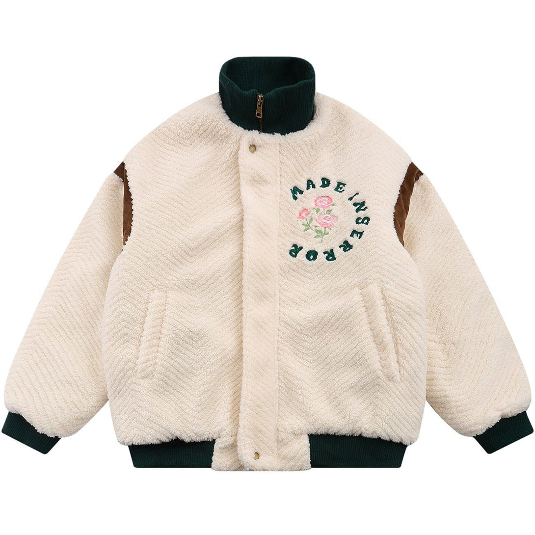 AlanBalen® Letter Flower Embroidery Sherpa Winter Coat AlanBalen