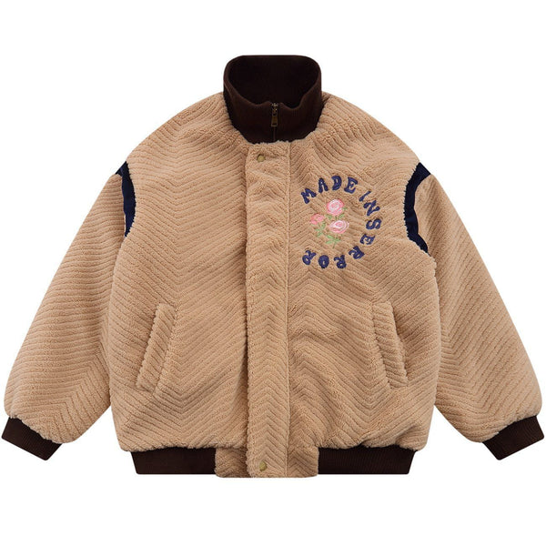 AlanBalen® Letter Flower Embroidery Sherpa Winter Coat AlanBalen