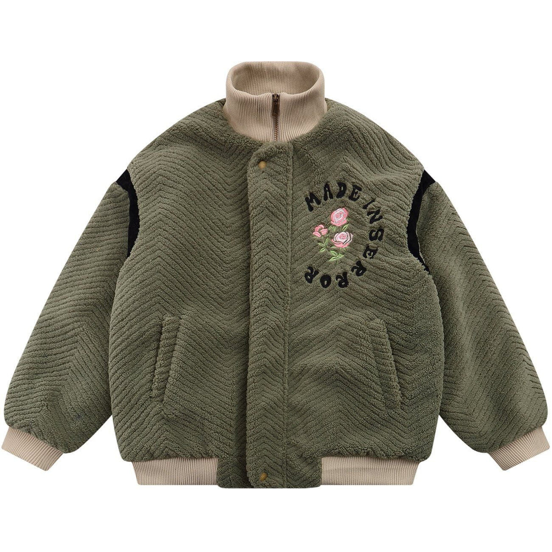 AlanBalen® Letter Flower Embroidery Sherpa Winter Coat AlanBalen