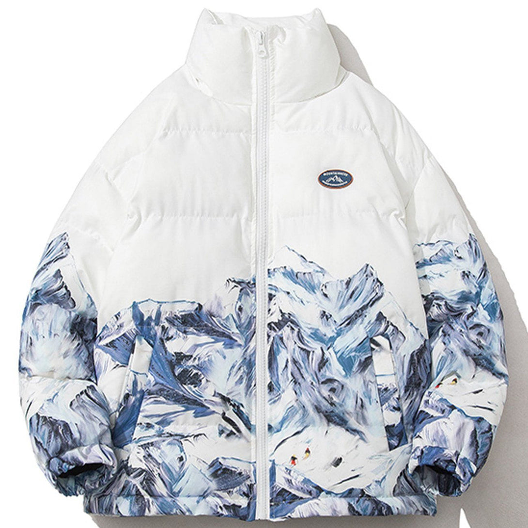 AlanBalen® Snow Mountain Print Winter Coat AlanBalen
