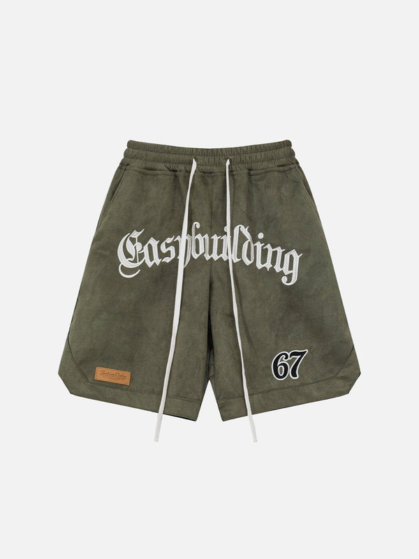 AlanBalen® - Alphabet Embroidery Suede Shorts AlanBalen