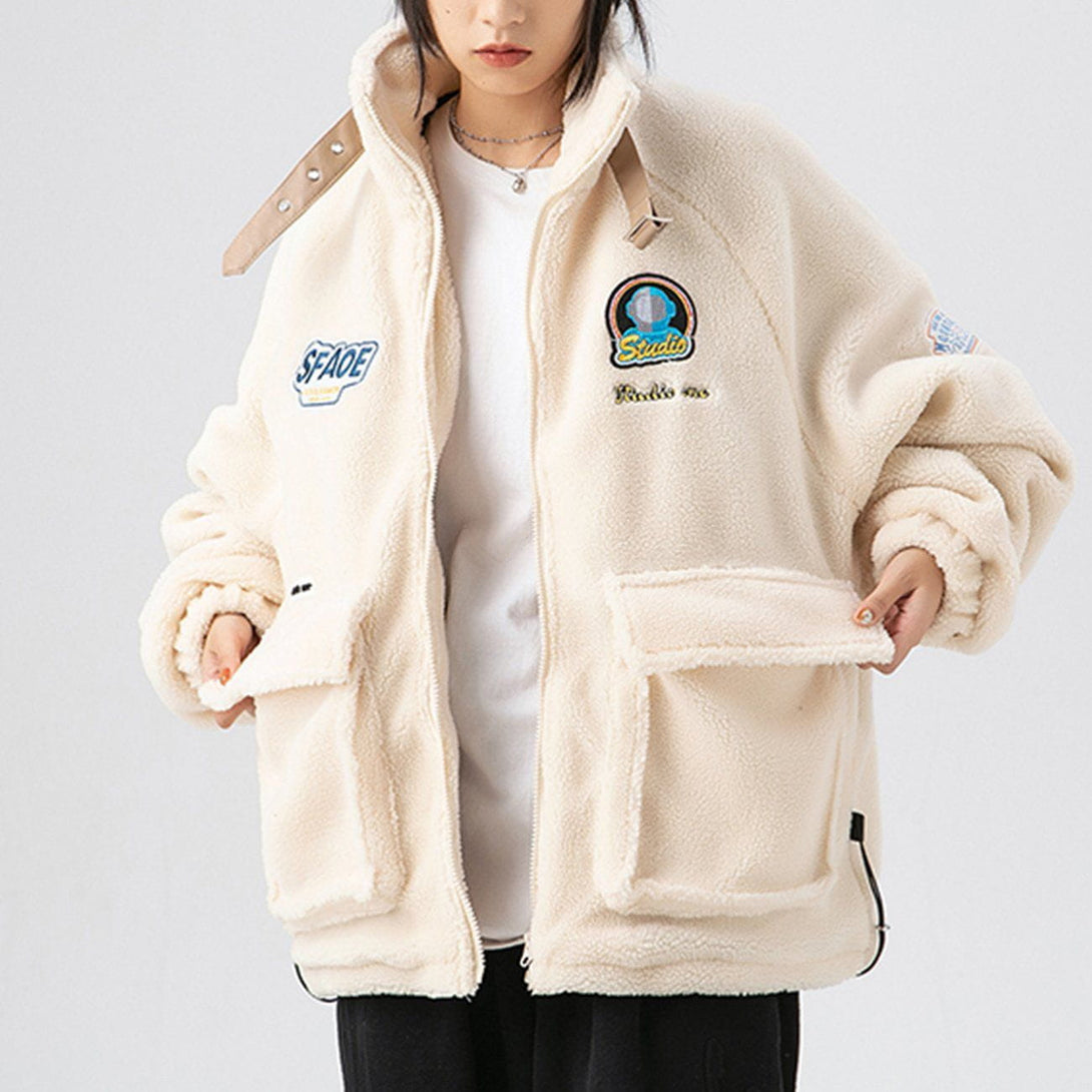 AlanBalen® - Astronaut Letter Embroidery Sherpa Winter Coat AlanBalen