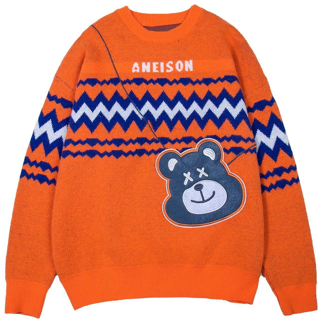 AlanBalen® - Bear Bag Pattern Stitching Knit Sweater AlanBalen