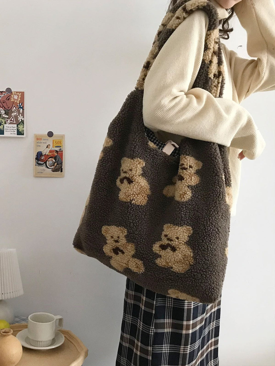 AlanBalen® - Bear Pattern Sherpa Bag AlanBalen