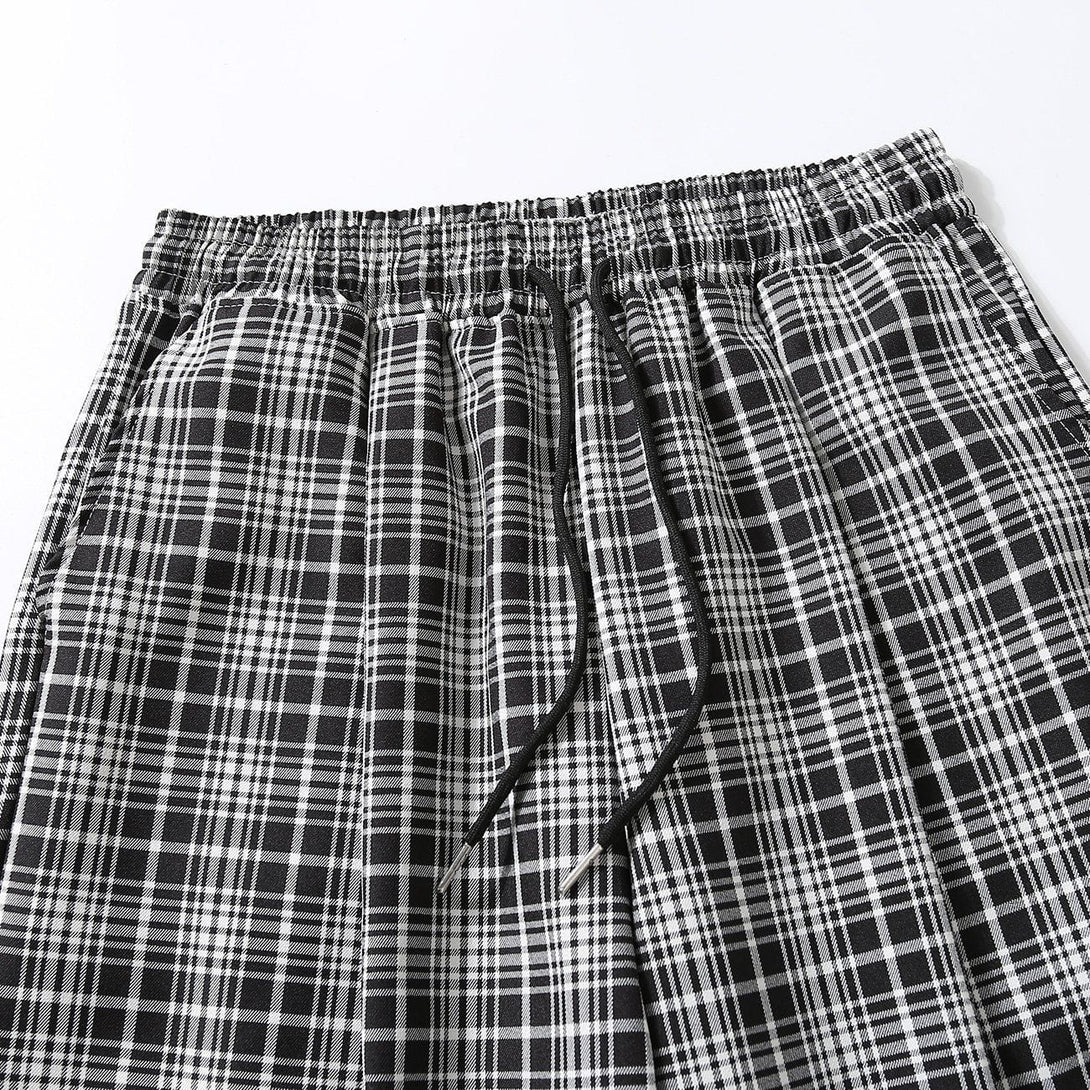 AlanBalen® - Black and White Plaid Drawstring Casual Pants AlanBalen