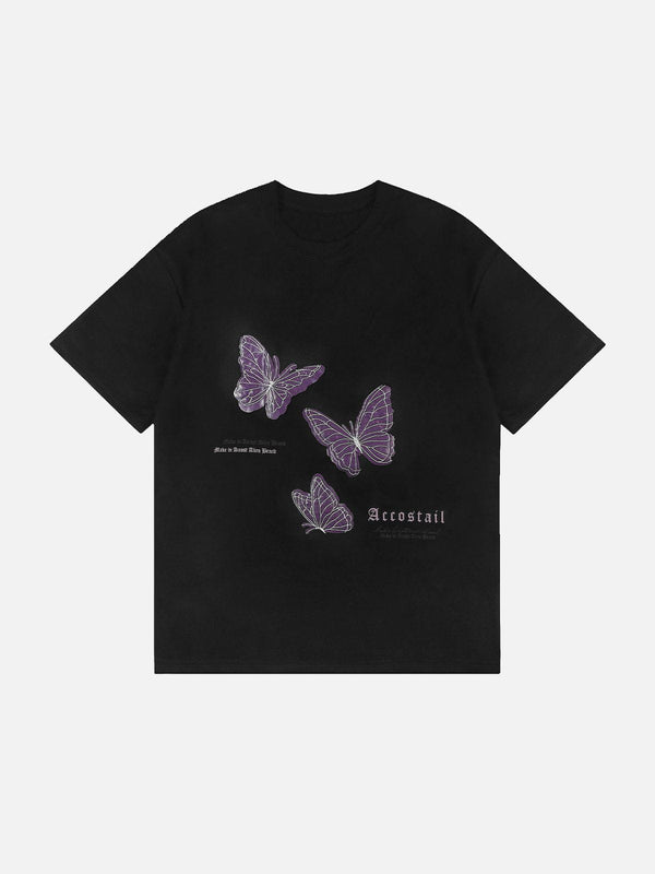 AlanBalen® - Butterfly Applique Embroidery Suede Tee AlanBalen