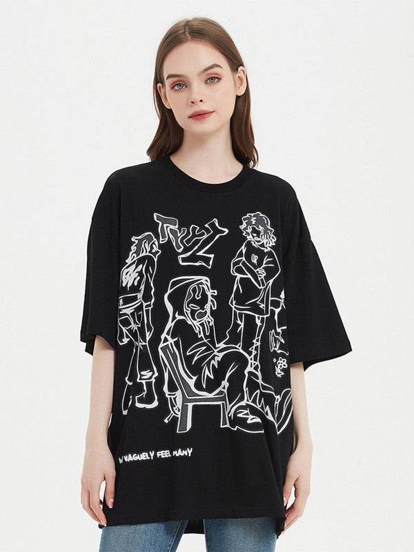 AlanBalen® - Cartoon Line Character Print Tee AlanBalen