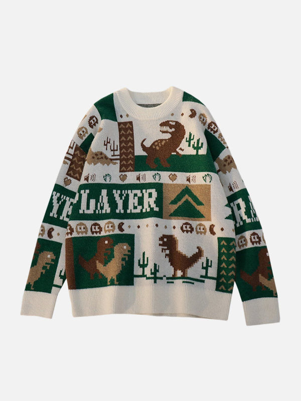 AlanBalen® - Cartoon Pixel Dinosaur Sweater AlanBalen