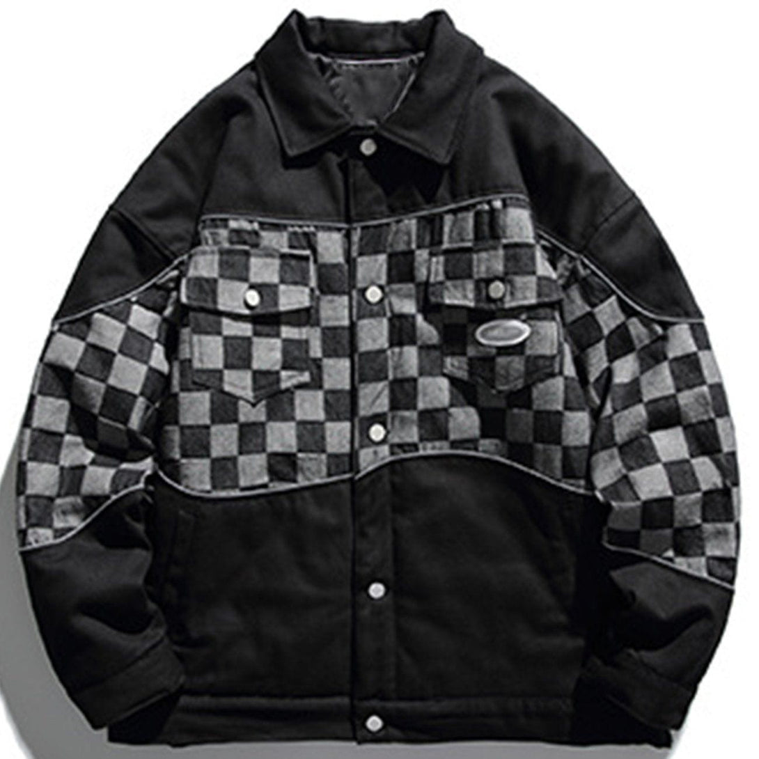 AlanBalen® - Checkerboard Denim Winter Coat AlanBalen