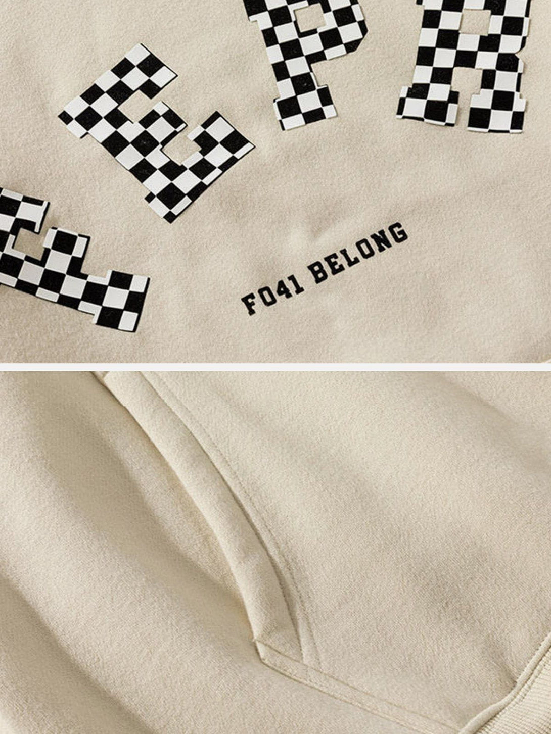 AlanBalen® - Checkerboard Letter Print Fleece Hoodie AlanBalen