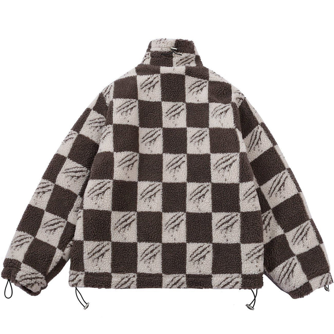 AlanBalen® - Claw Mark Checkerboard Sherpa Winter Coat AlanBalen
