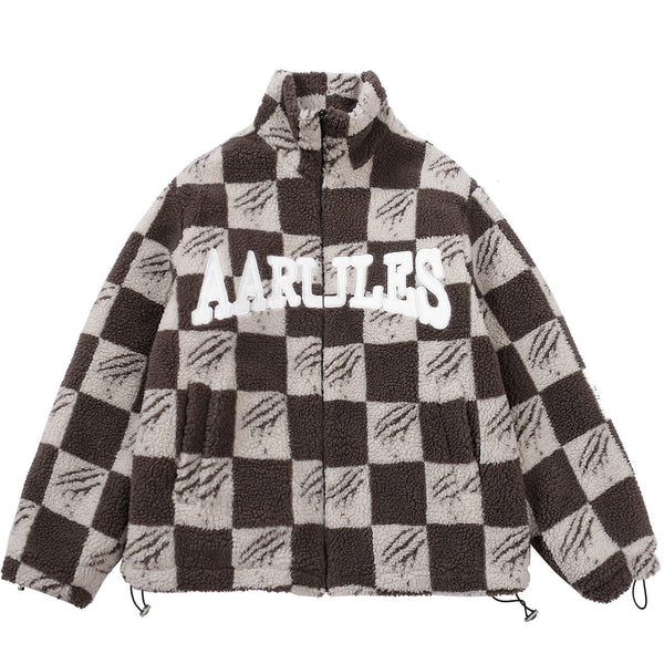 AlanBalen® - Claw Mark Checkerboard Sherpa Winter Coat AlanBalen