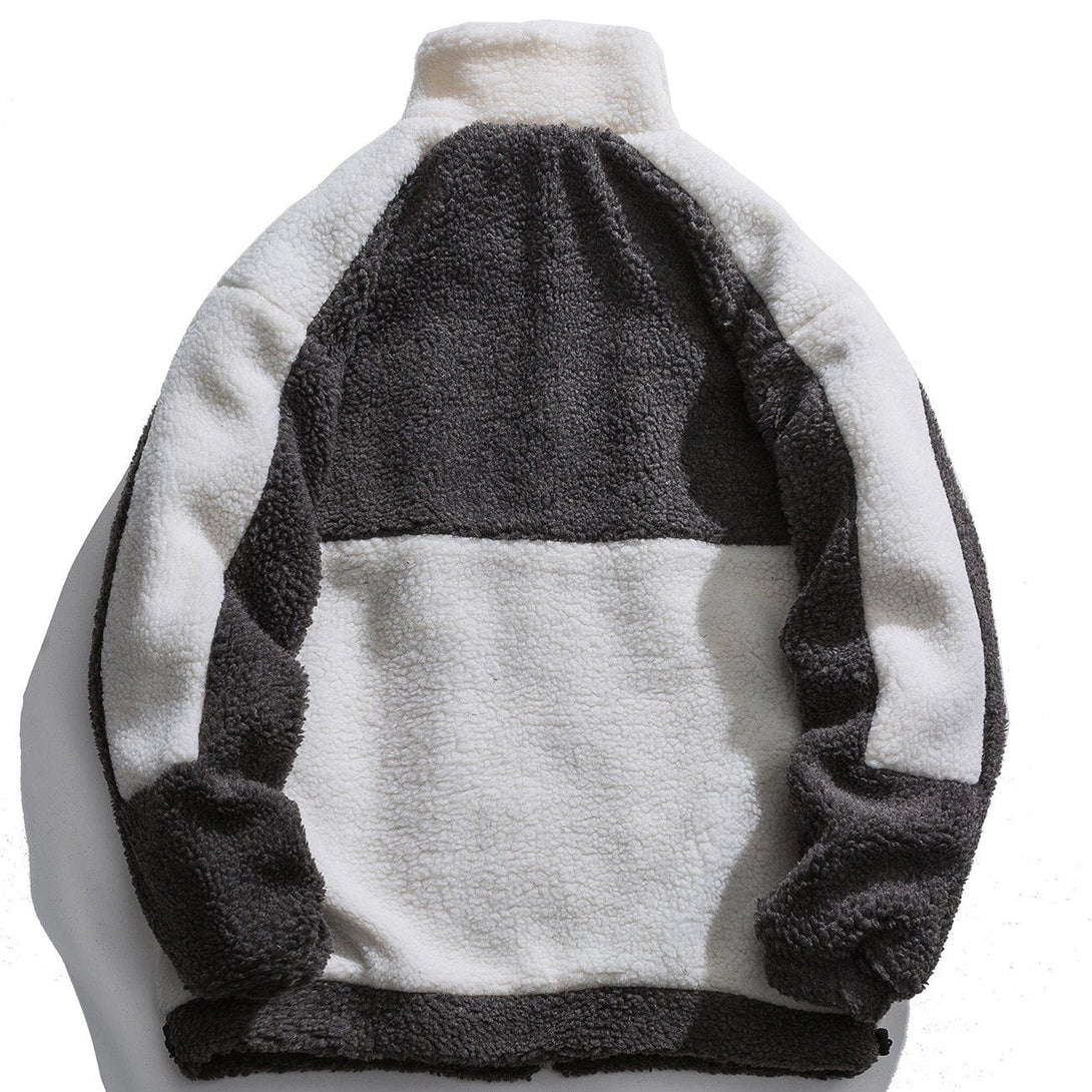 AlanBalen® - Color Block Lambs Wool Stand Collar Varsity Jacket AlanBalen