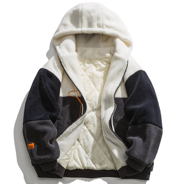 AlanBalen® - Color Block Patchwork Hooded Sherpa Winter Coat AlanBalen