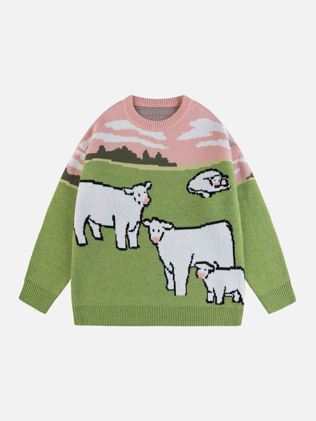 AlanBalen® - Colorblock Cow Jacquard Sweater AlanBalen