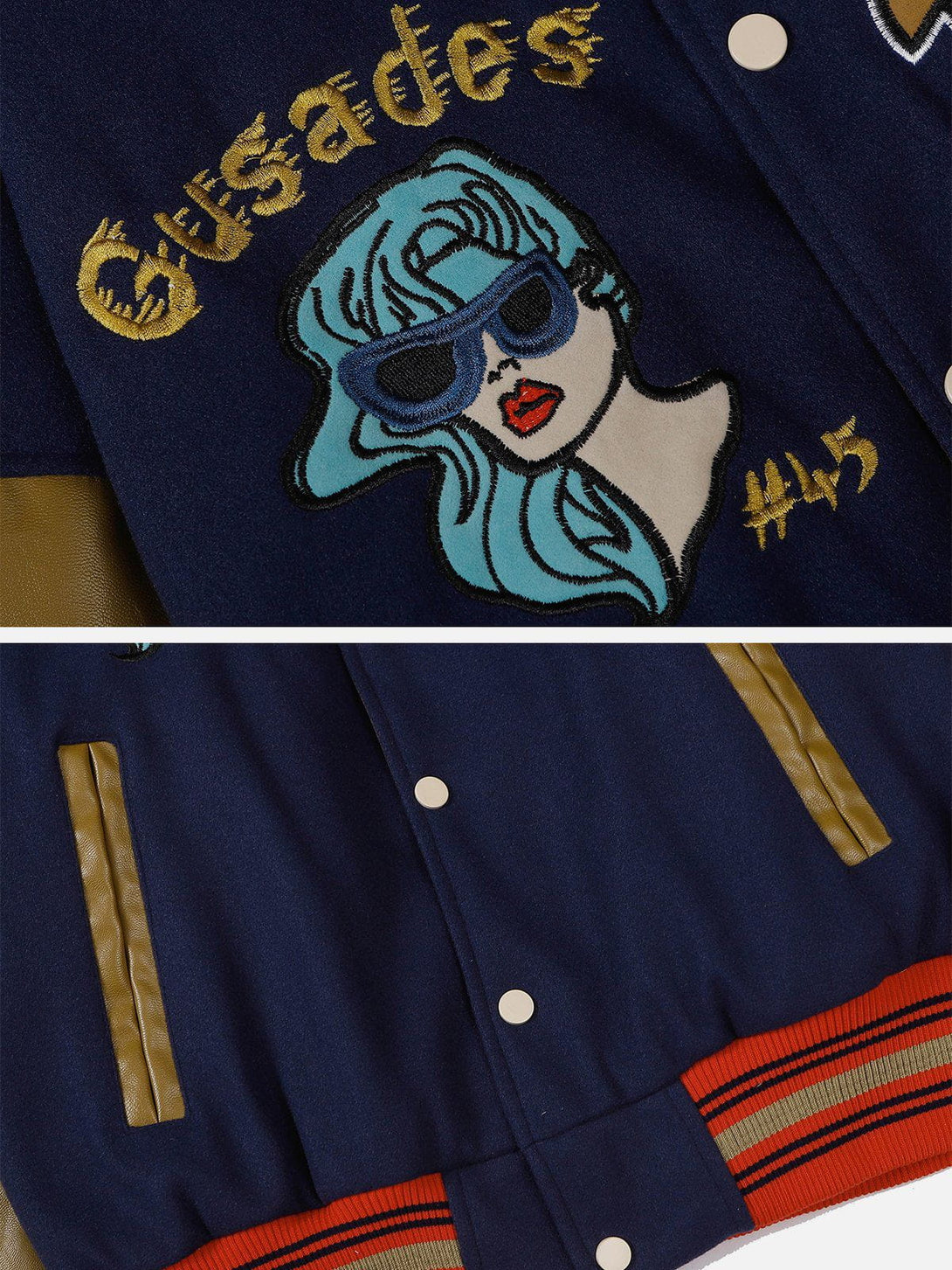 AlanBalen® - Comic Girl Embroidery PU Varsity Jacket AlanBalen