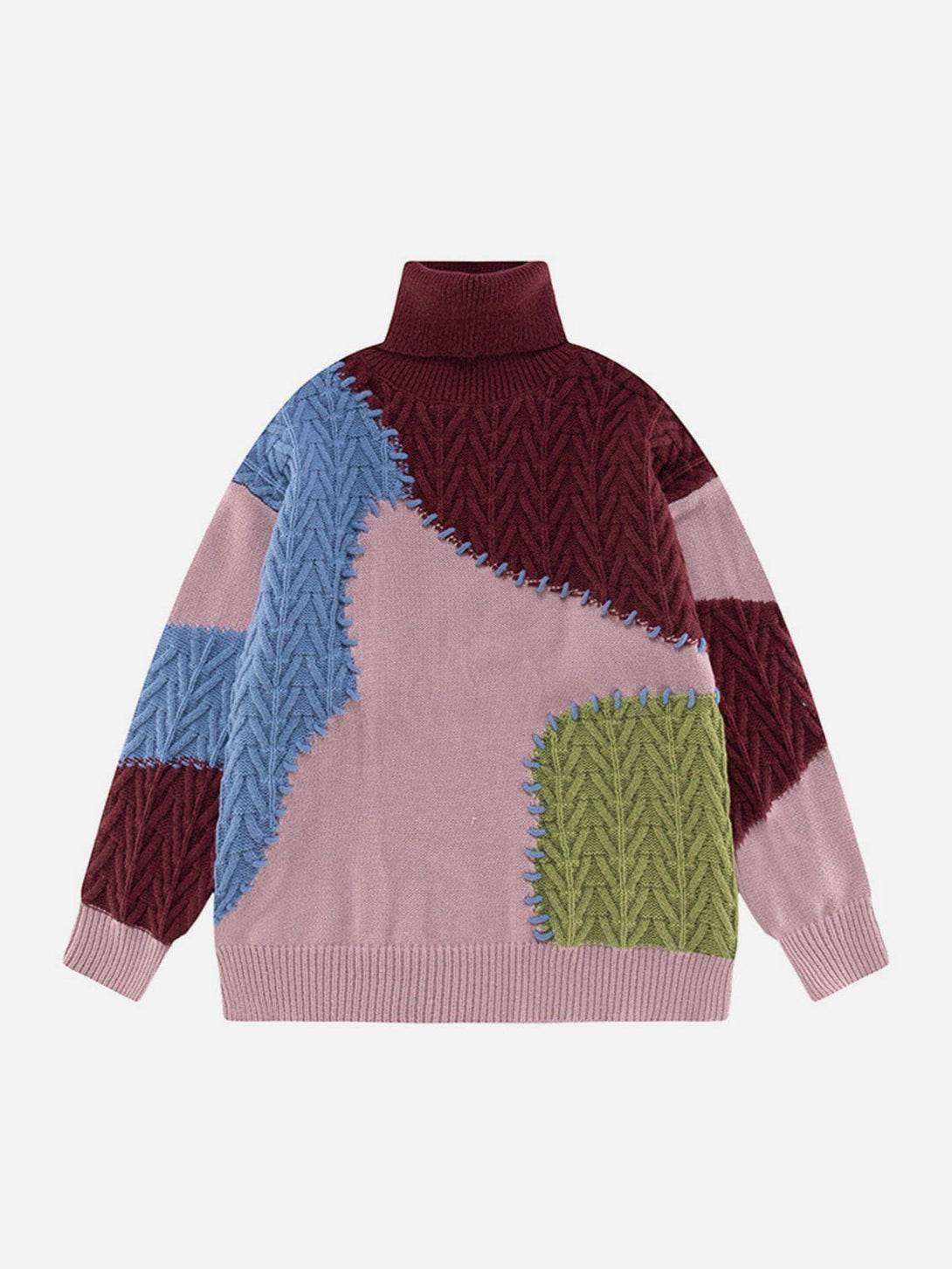 AlanBalen® - Contrast Patchwork Turtleneck Sweater AlanBalen