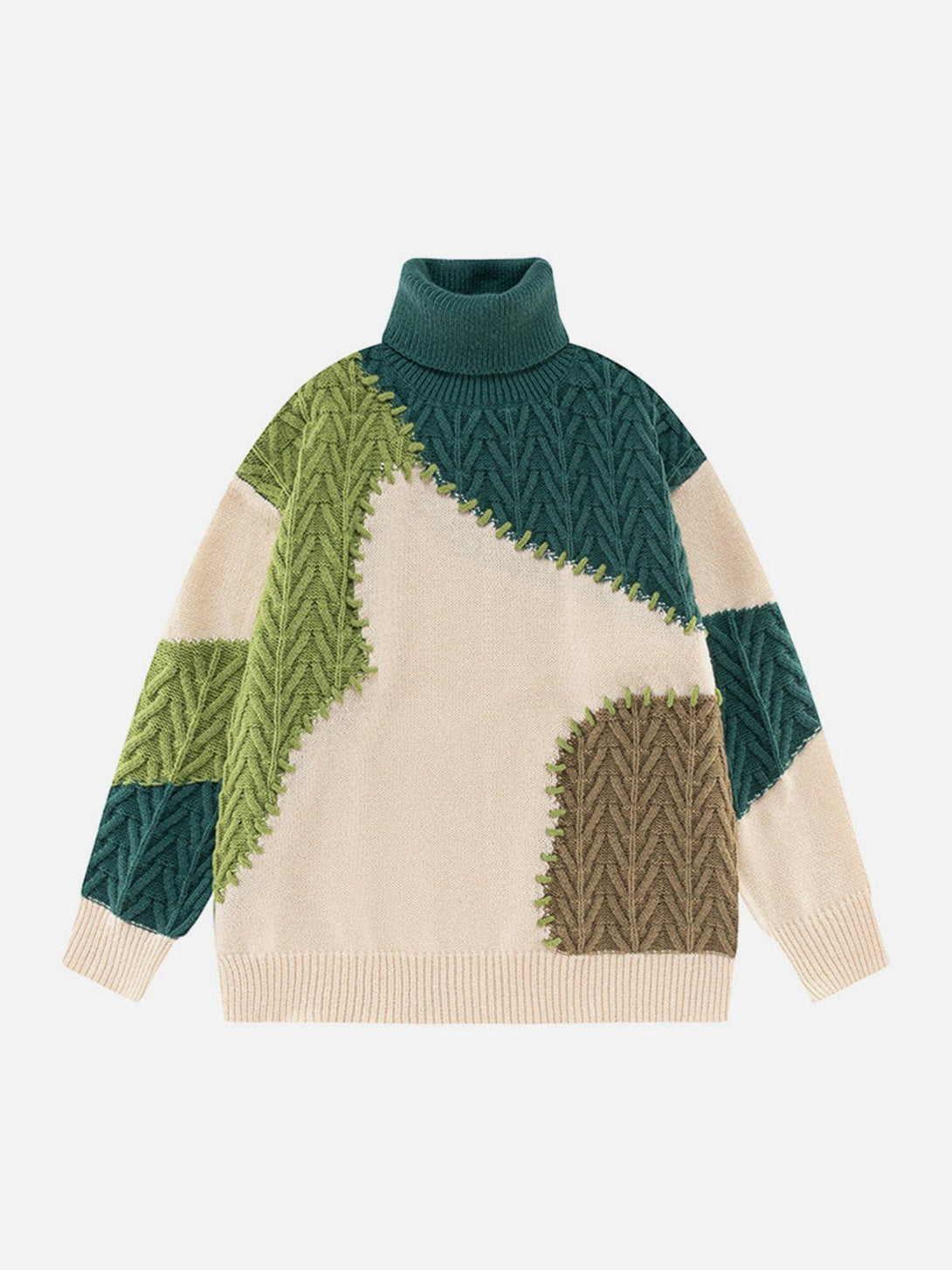 AlanBalen® - Contrast Patchwork Turtleneck Sweater AlanBalen