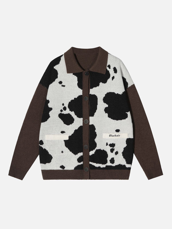 AlanBalen® - Cow Print Polo Collar Cardigan AlanBalen