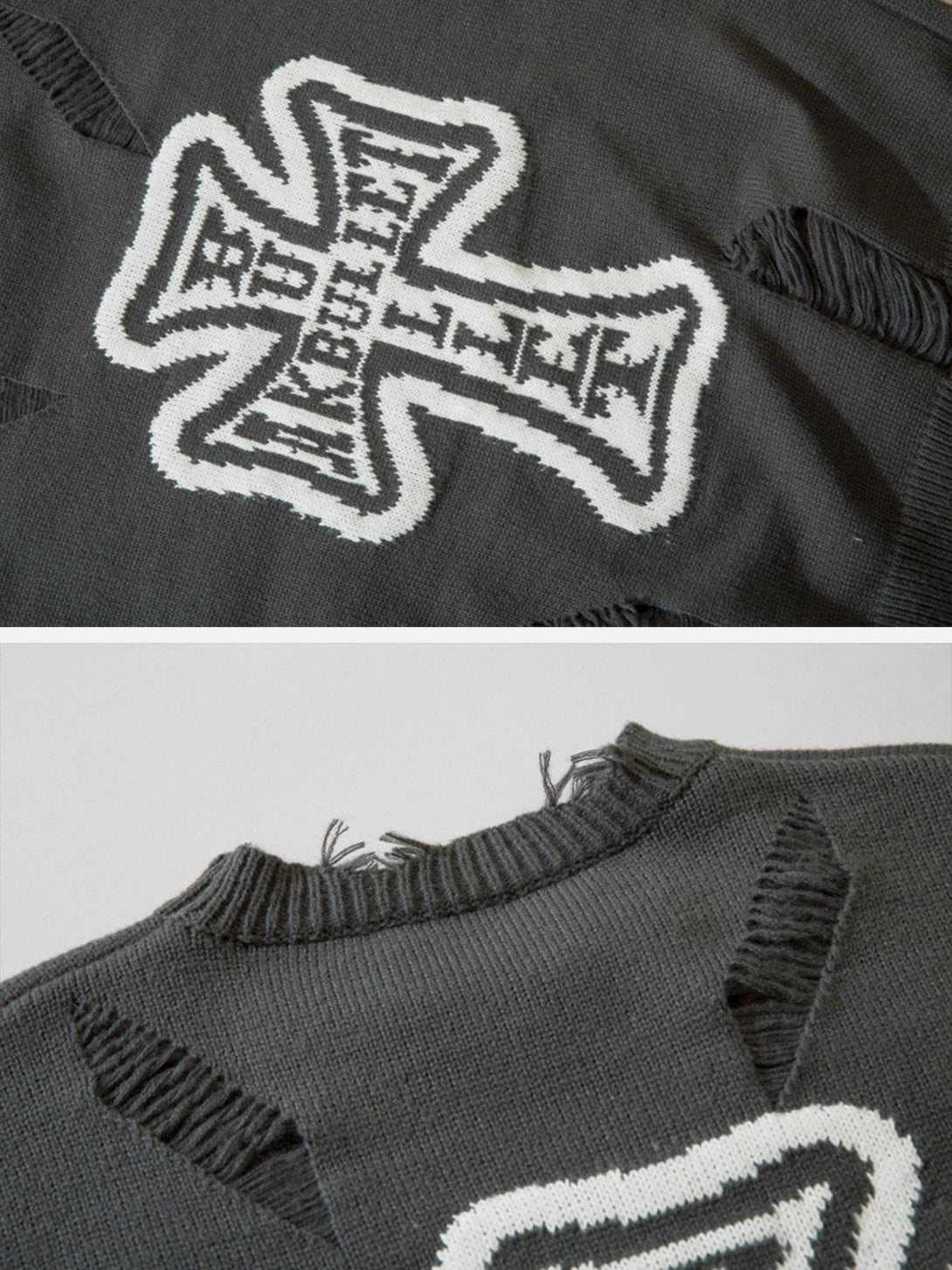 AlanBalen® - Cross Graphic Raw Edge Sweater AlanBalen