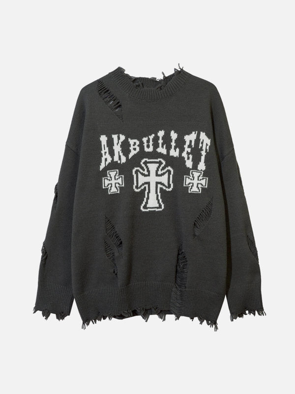 AlanBalen® - Cross Graphic Raw Edge Sweater AlanBalen