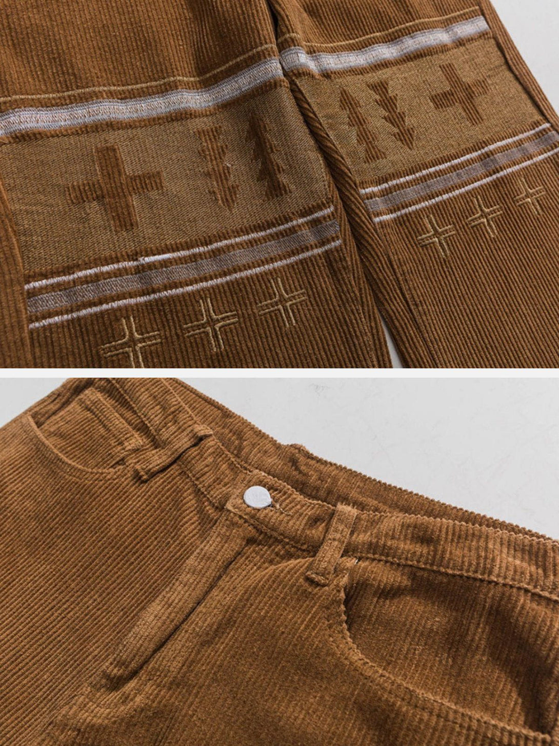 AlanBalen® - Cross Panel Embroidered Corduroy Pants AlanBalen