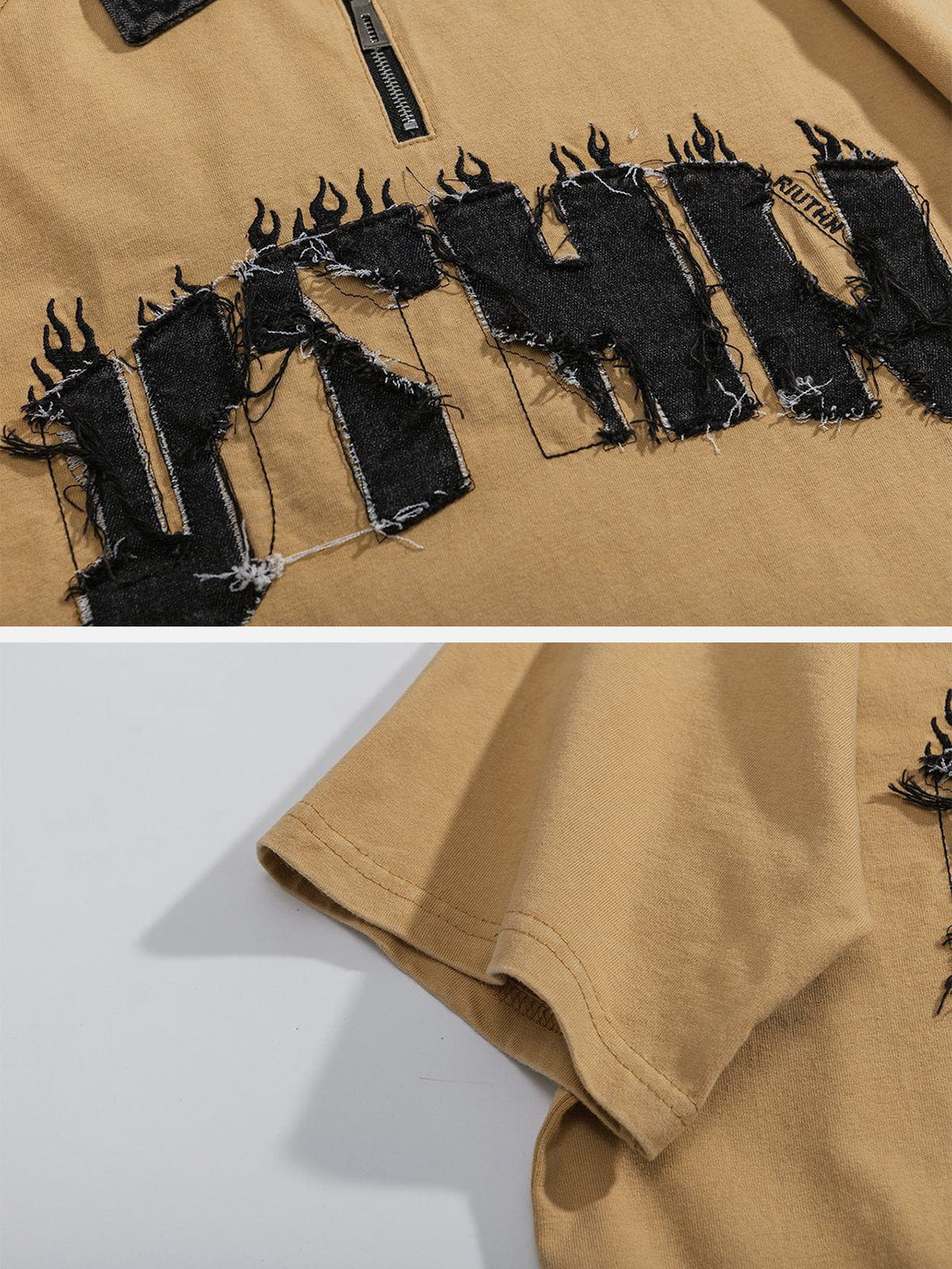 AlanBalen® - Denim Patch Embroidered Batik POLO Tee AlanBalen