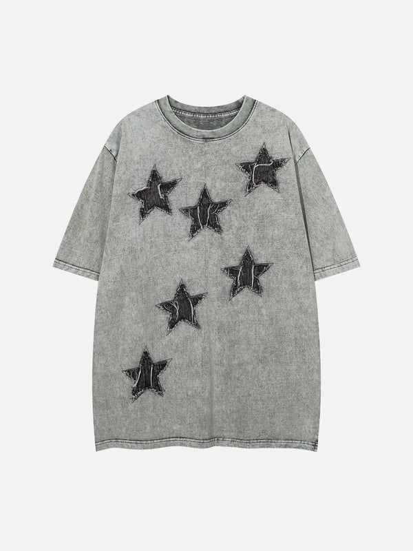 AlanBalen® - Denim Star Patchwork Washed Tee AlanBalen