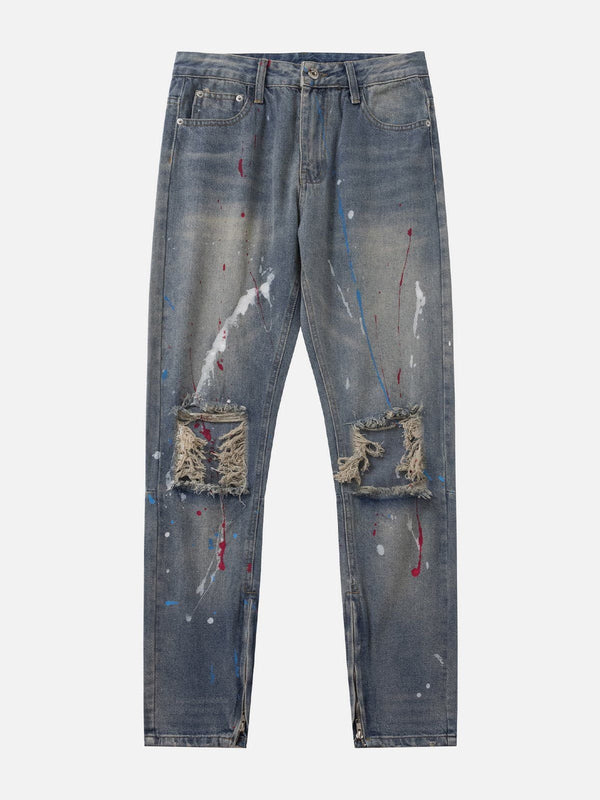 AlanBalen® - Distressed Splashed Ink Graffiti Jeans AlanBalen