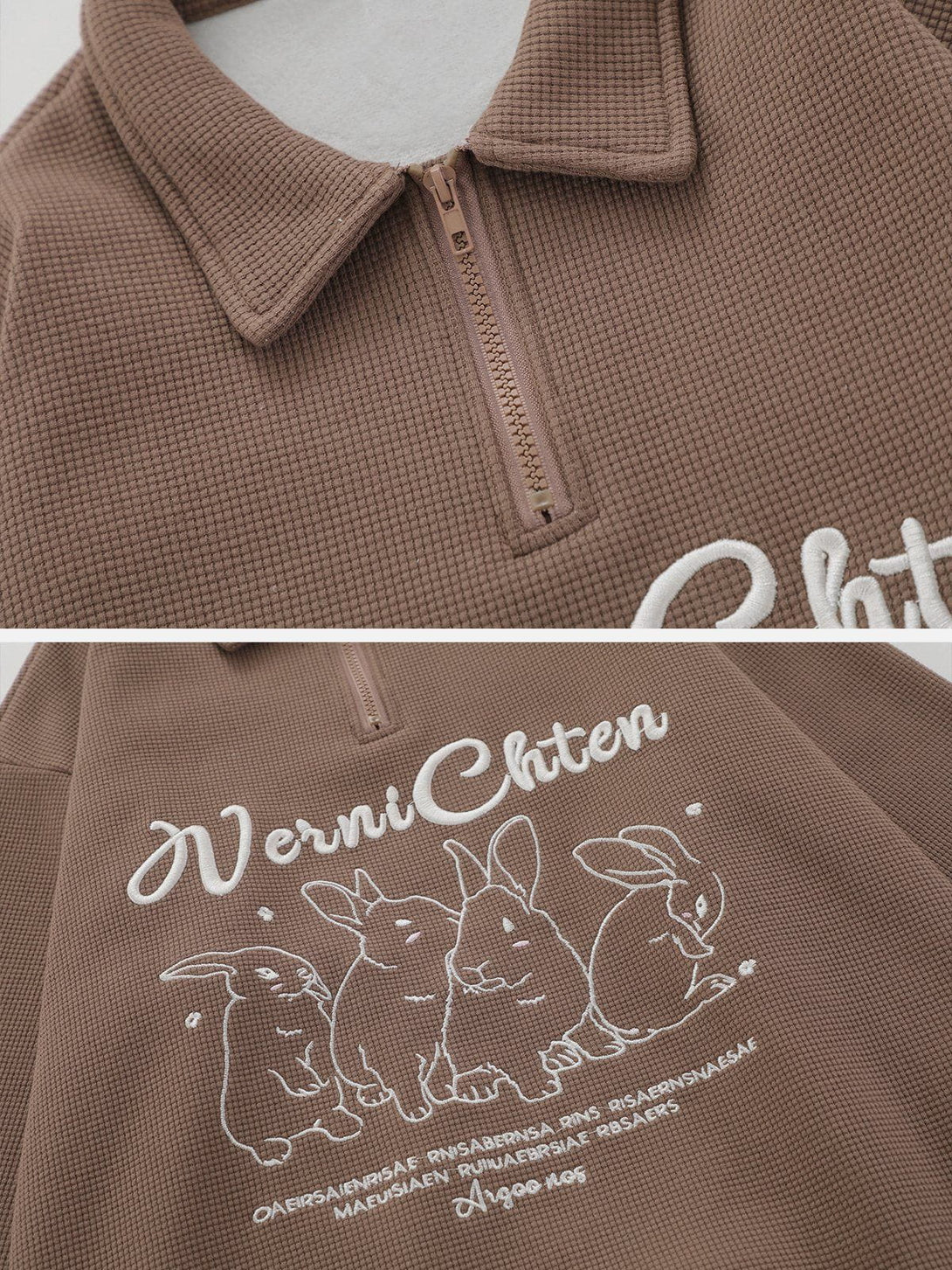 AlanBalen® - Embroidered Bunny Waffle Polo Sweatshirt AlanBalen