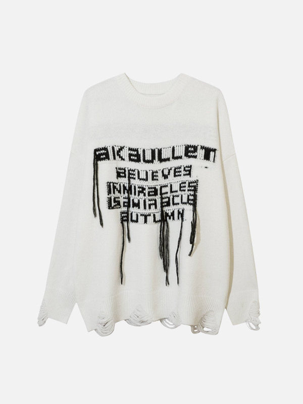 AlanBalen® - Embroidered Letter Fringe Sweater AlanBalen