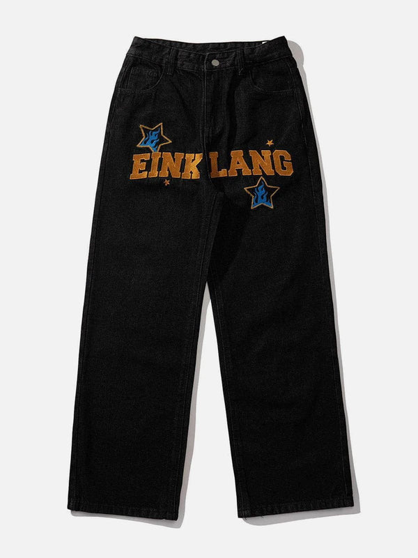 AlanBalen® - Embroidered Letter Jeans AlanBalen