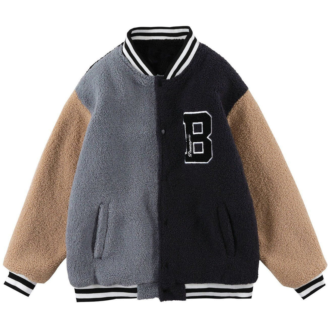 AlanBalen® - Embroidered Letters Color Matching Sherpa Winter Coat AlanBalen