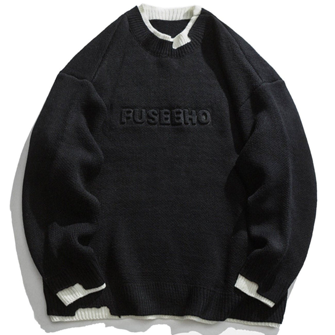 AlanBalen® - Embroidered Letters Fake Two Knit Sweater AlanBalen