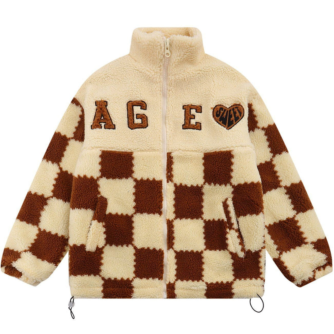 AlanBalen® - Embroidered Letters Lattice Sherpa Winter Coat AlanBalen