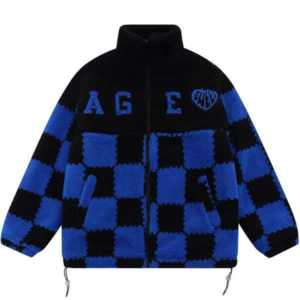 AlanBalen® - Embroidered Letters Lattice Sherpa Winter Coat AlanBalen