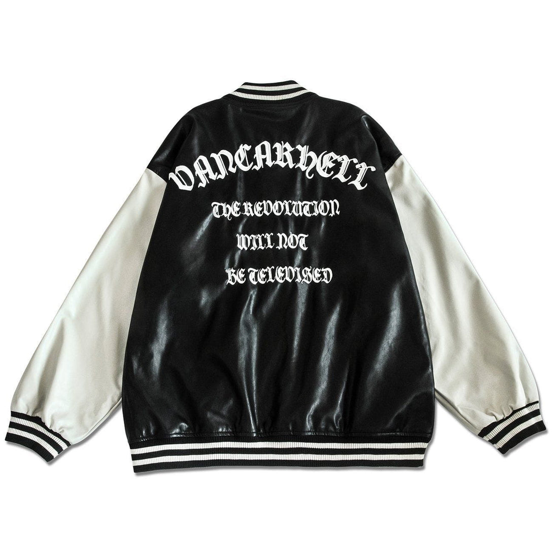 AlanBalen® - Embroidered Letters PU Leather Winter Coat AlanBalen