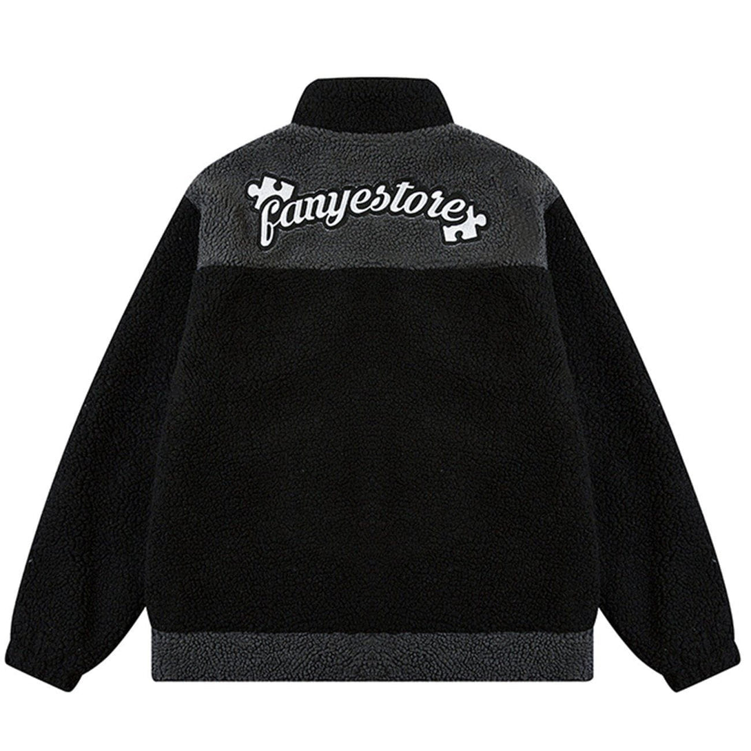 AlanBalen® - Embroidered Puzzle Letters Sherpa Winter Coat AlanBalen