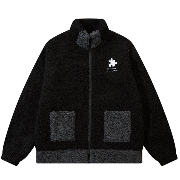 AlanBalen® - Embroidered Puzzle Letters Sherpa Winter Coat AlanBalen