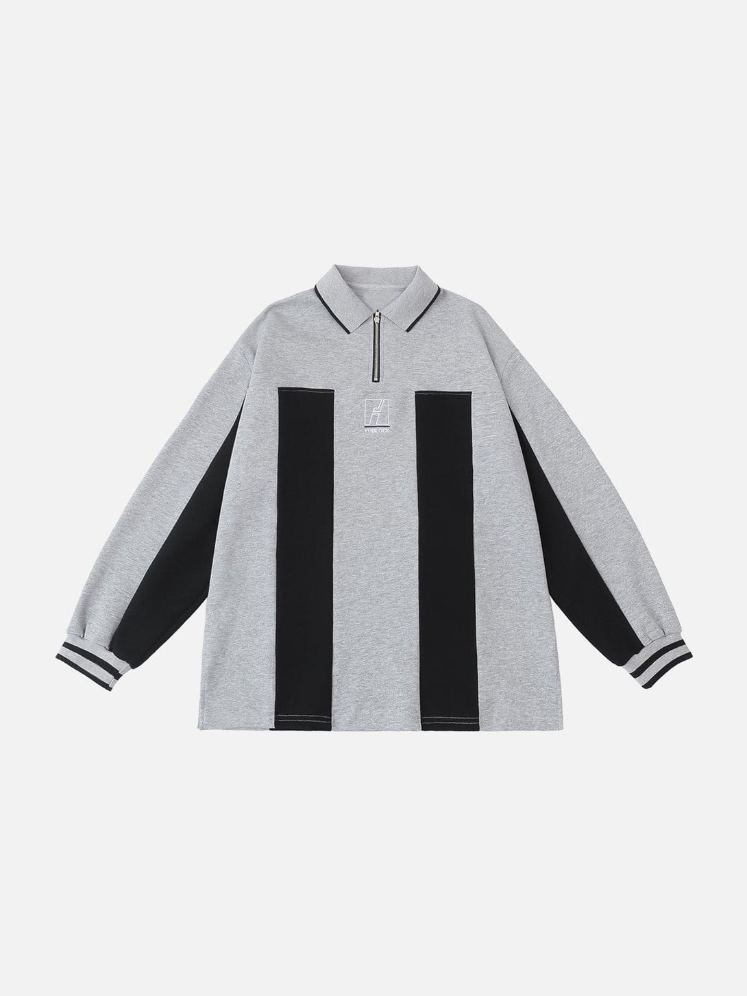 AlanBalen® - Embroidered Vertical Stripe Paneled Polo Sweatshirt AlanBalen